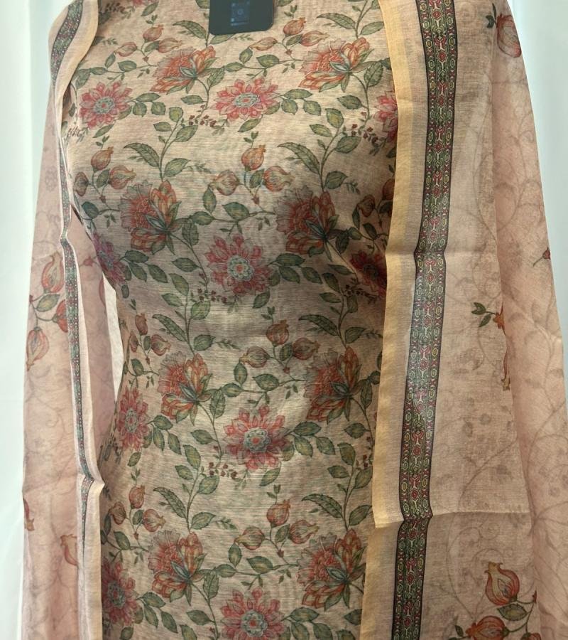Kota Chanderi Floral Suit - Rose Pink