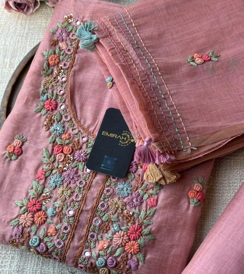 Silk Chanderi Embroidered Suit - Rose Pink