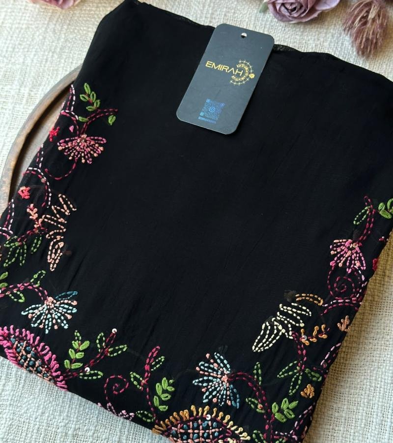 Georgette Embroidered Suit - Jet Black