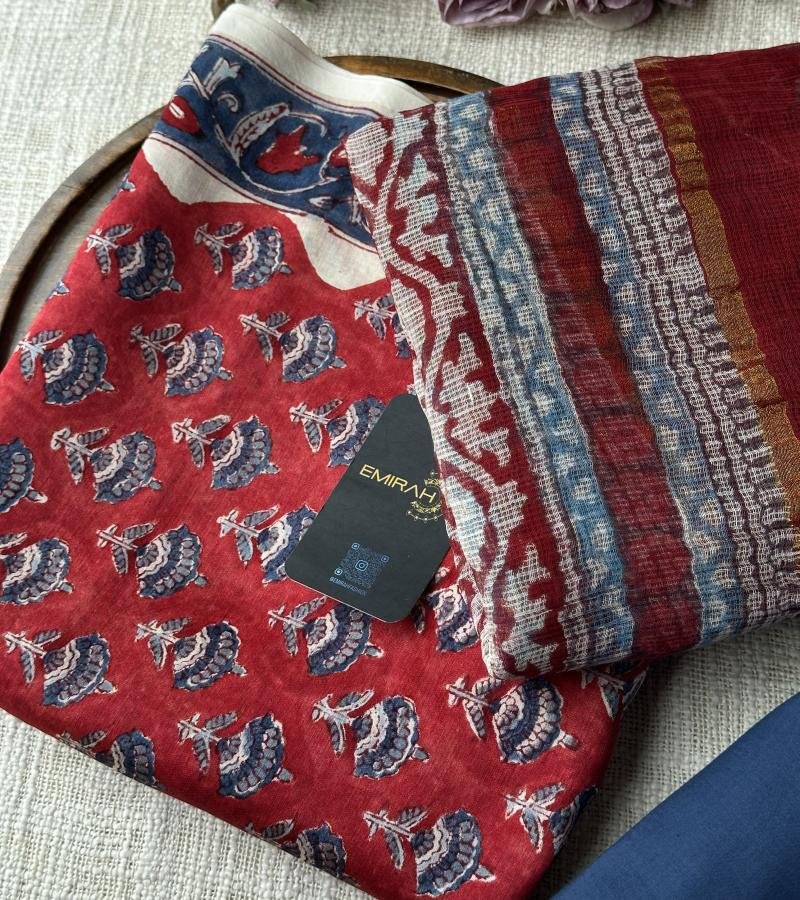 Blue Floral Printed Chanderi Silk Suit - Mixed Colors