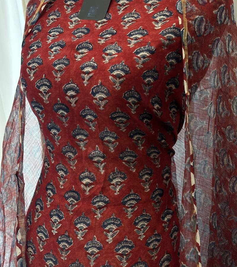 Blue Floral Printed Chanderi Silk Suit - Mixed Colors