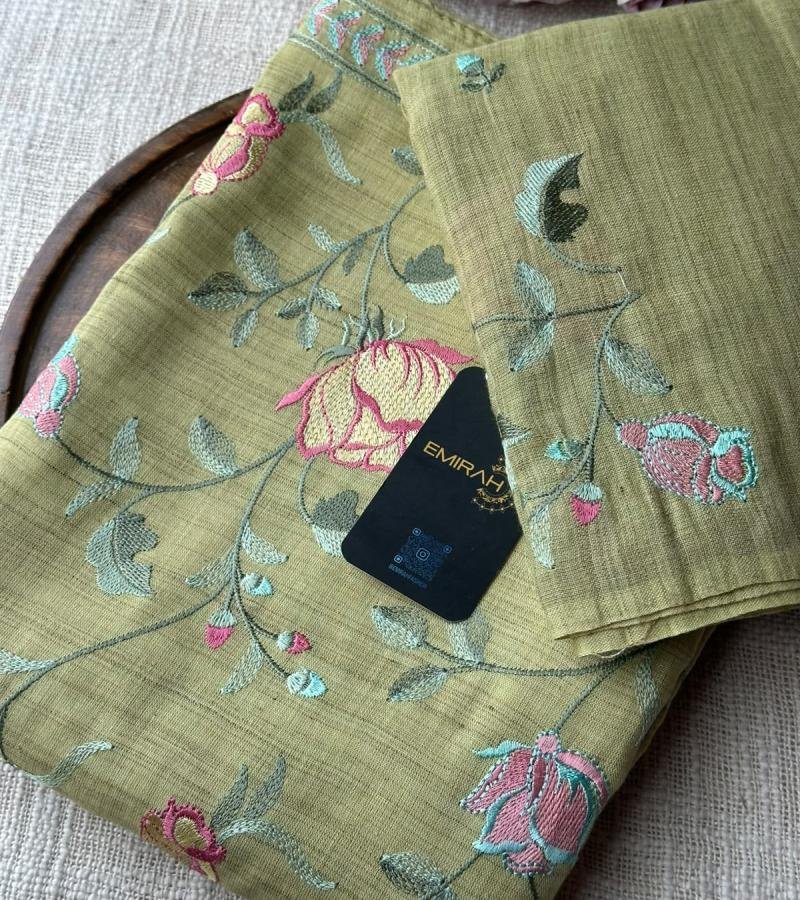 Jute Cotton Embroidered Suit  - Mixed Colors