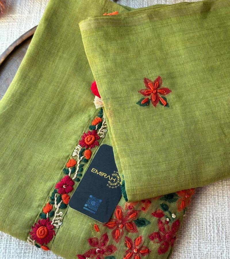 Chanderi with Jamdani Weaving  - Mixed Colors