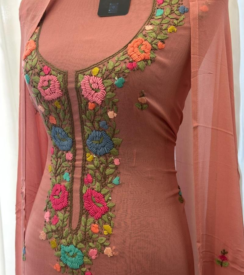 Georgette Embroidered Suit  - Rose Pink