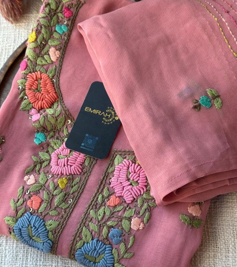 Georgette Embroidered Suit  - Rose Pink