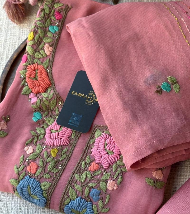 Georgette Embroidered Suit  - Rose Pink