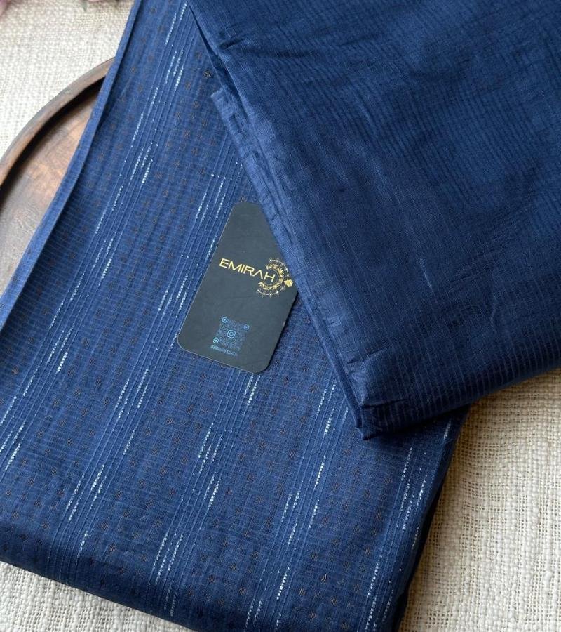 Navy Blue Tussar Silk Suit - Royal Blue
