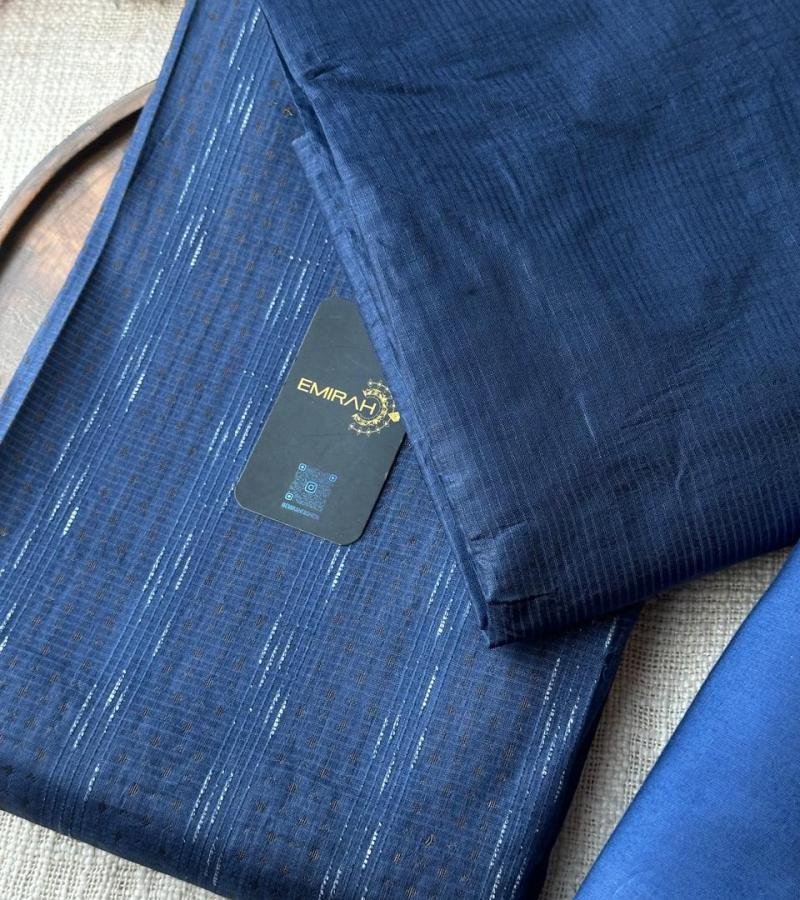 Navy Blue Tussar Silk Suit - Royal Blue