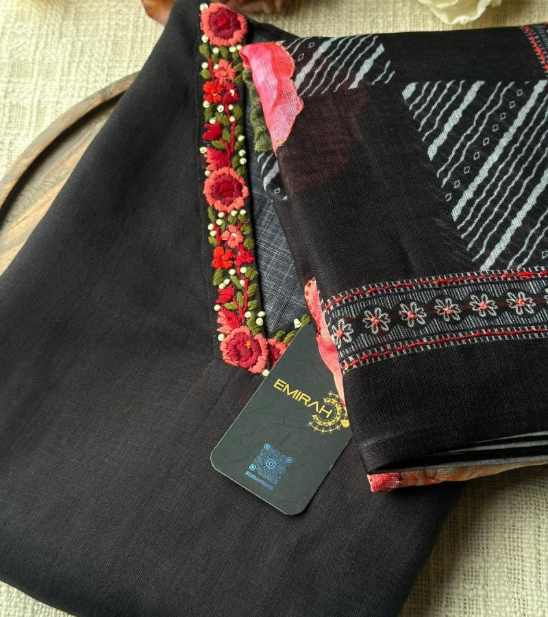 Semi Linen Floral Embroidered Salwar Suit - Mixed Colors