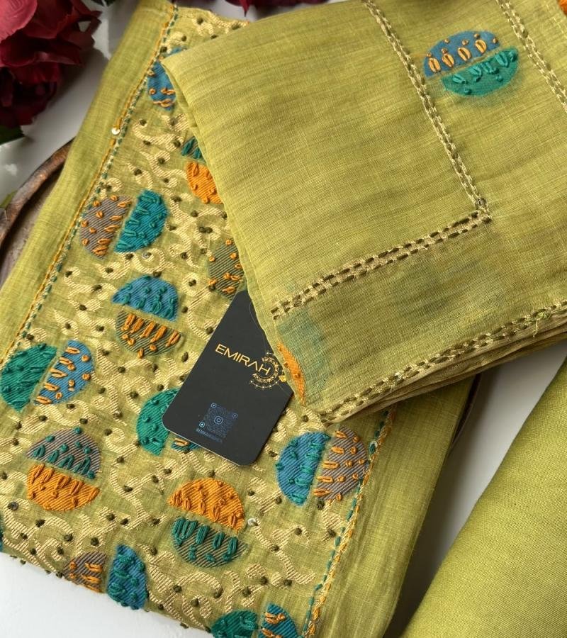Olive Radiance – Chanderi with Jamdani Weaving  - Mixed Colors