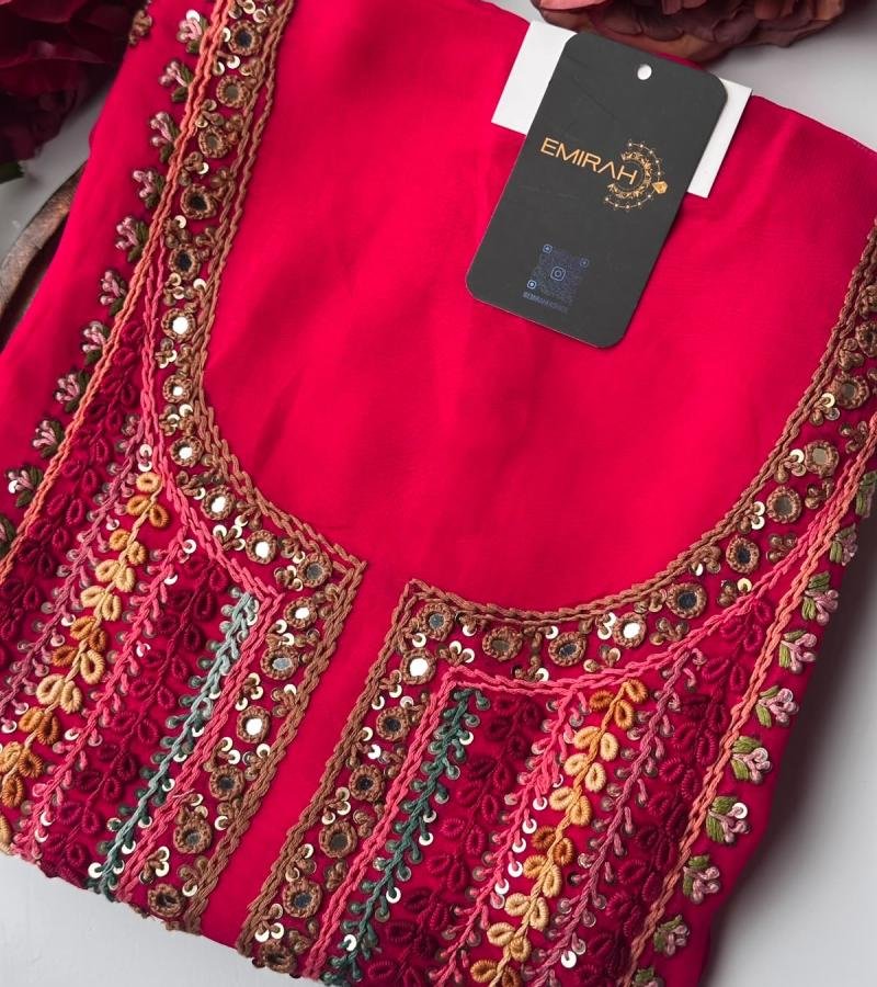 Ruby Radiance – Embroidered Georgette Suit  - Mixed Colors