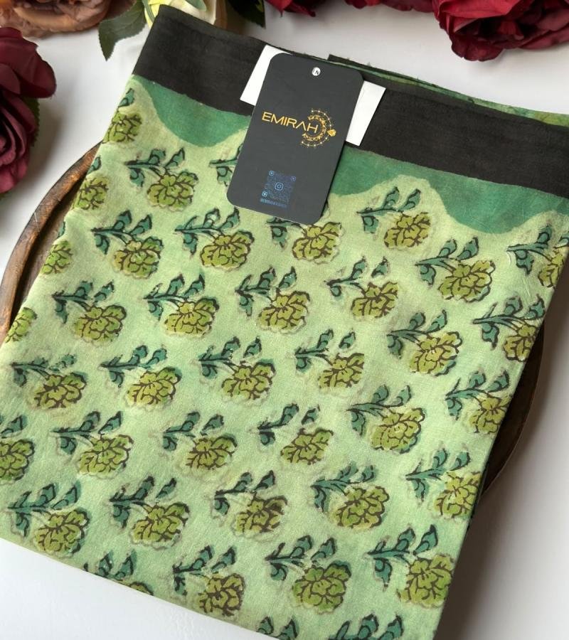 Green Floral Cotton Suit with Contrast Dupatta - Mixed Colors