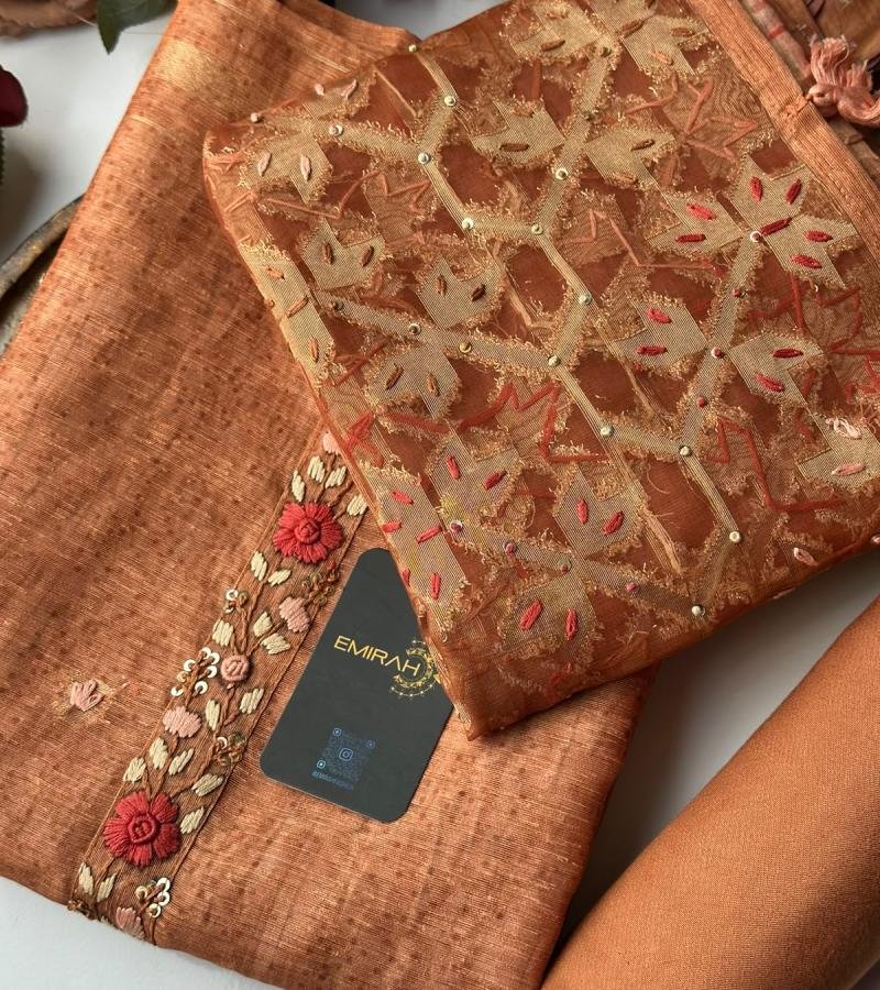 Rust Copper Chanderi Suit  - Mixed Colors