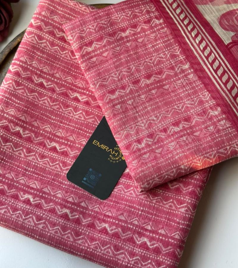Pink Chanderi Suit with Floral Print Dupatta - Rose Pink