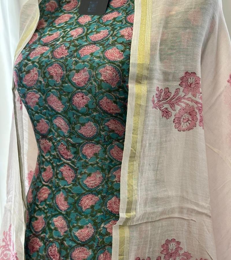 Chanderi Suit with Floral Print - Mixed Colors