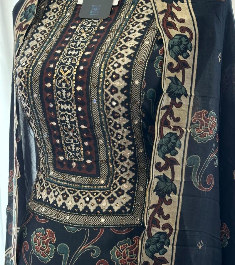  Muslin Silk Suit – A Statement of Elegance - Jet Black