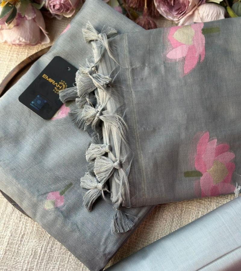 Chanderi with jamdani weaving suit - Rose Pink