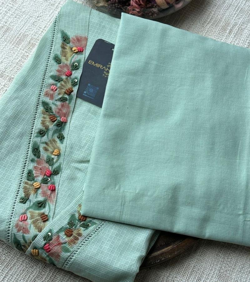 Charming Kota Silk Suit with Floral Embroidery  - Mixed Colors