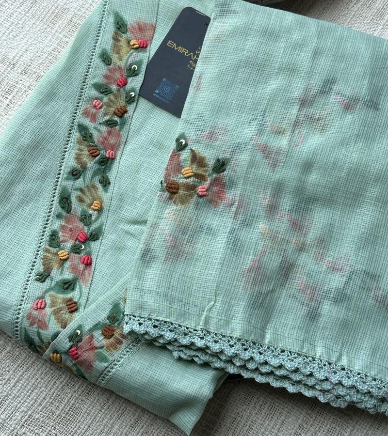 Charming Kota Silk Suit with Floral Embroidery  - Mixed Colors