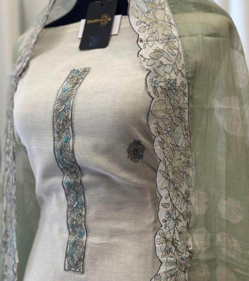  Elegant Silk Linen Suit with Embroidered Dupatta - Mixed Colors