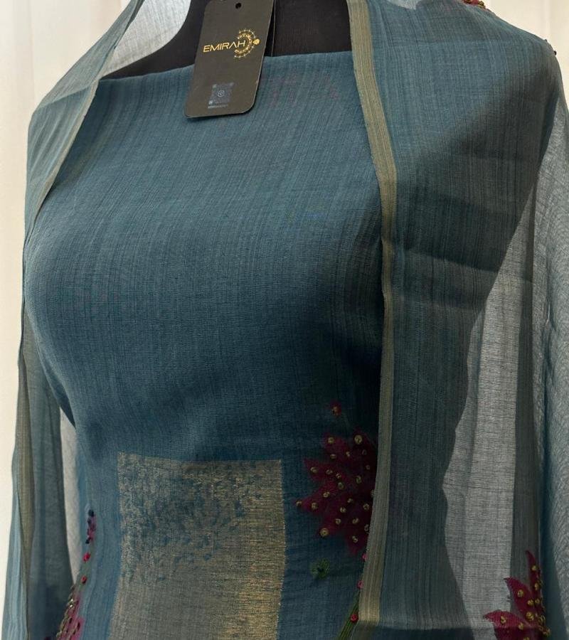 Exquisite Teal Chanderi Jamdani Suit with Floral Embellishments - Mixed Colors