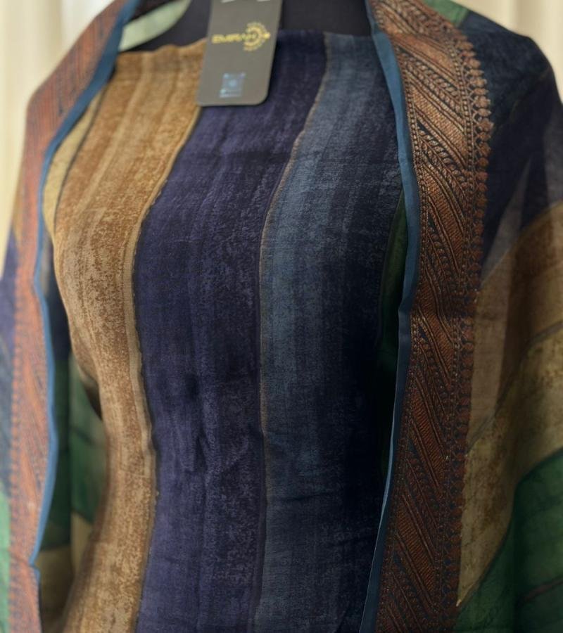  Vibrant Striped Maheshwari Silk Suit with Santoon Bottom - Mixed Colors