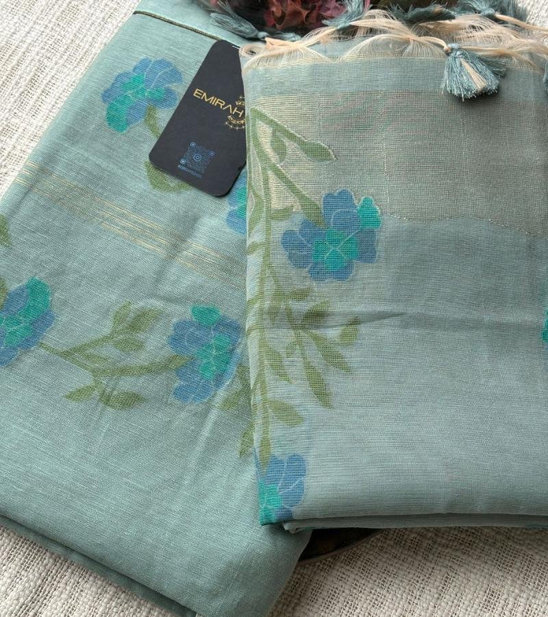 Elegant Aqua Jamdani Suit - Mixed Colors