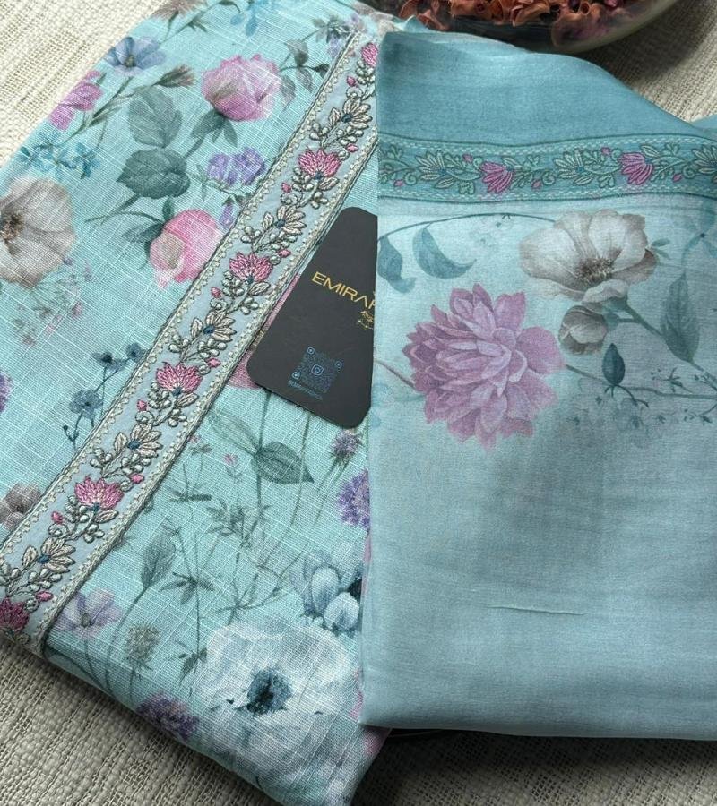  Elegant Floral Cotton Linen Suit with Chiffon Dupatta  - Mixed Colors
