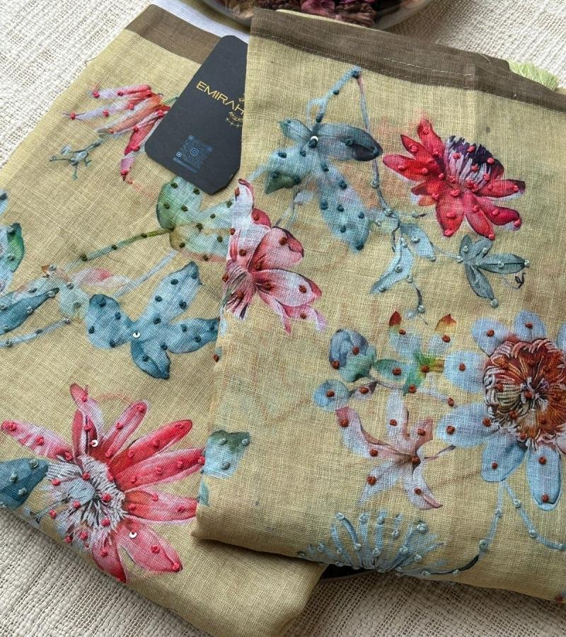 Vibrant Floral Semi-Linen Suit with Santoon Bottom  - Mixed Colors