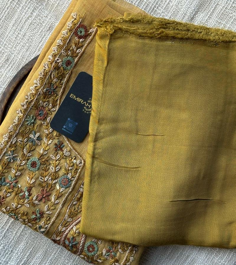 Richly Embroidered Tissue Linen Suit with Printed Dupatta - Mixed Colors