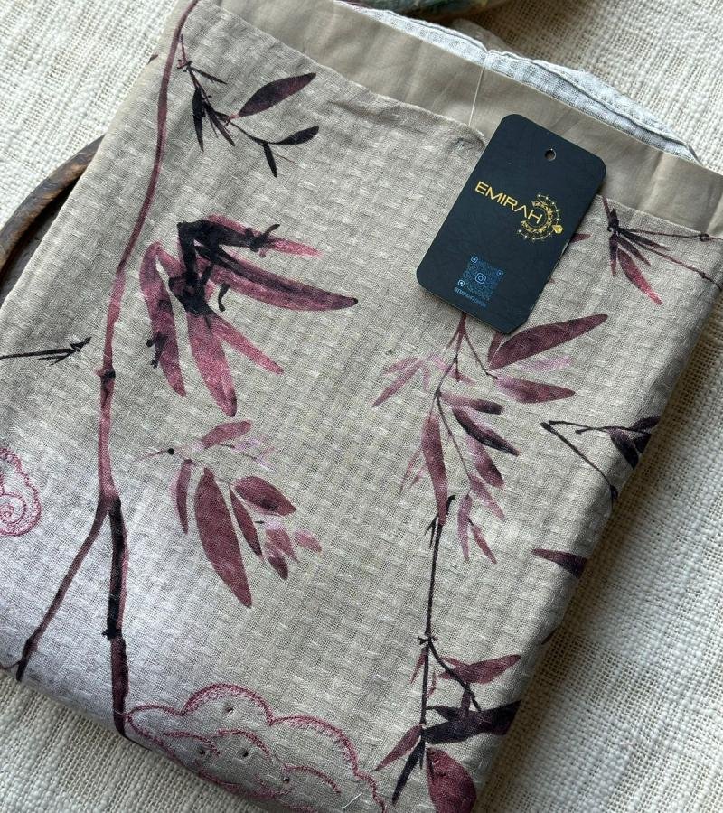 Serene Cotton Suit with Bamboo Print and Cotton Bottom - Jet Black