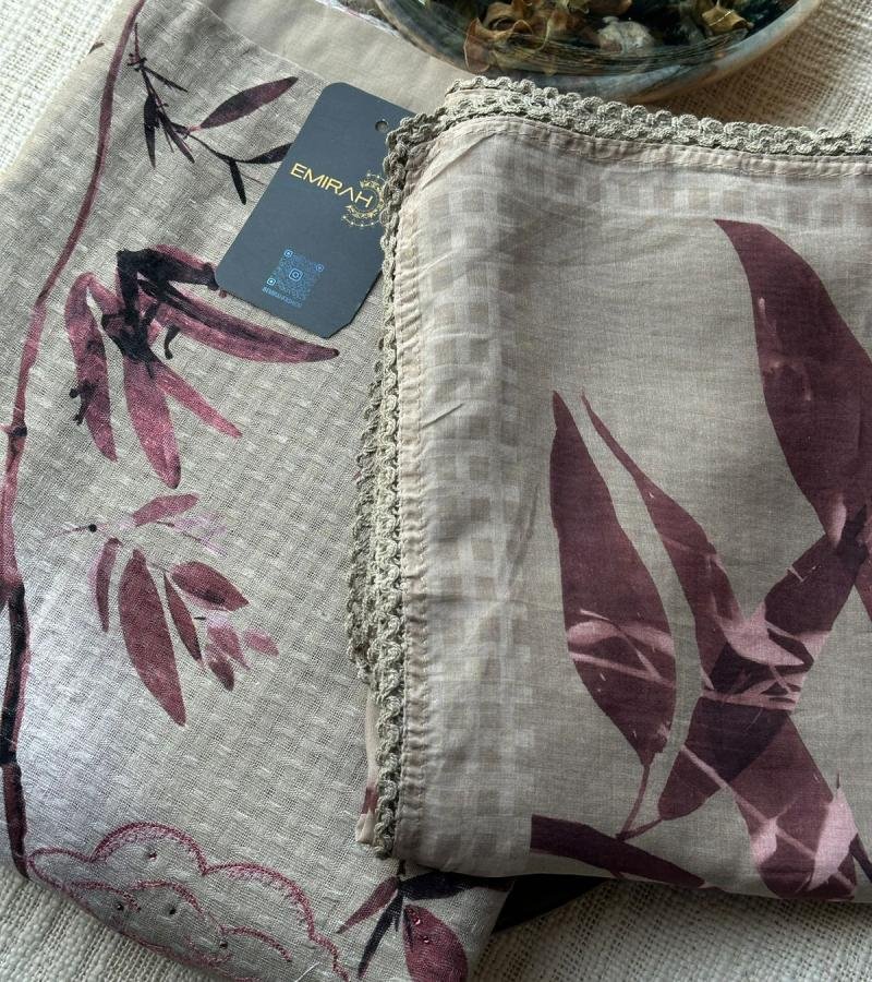 Serene Cotton Suit with Bamboo Print and Cotton Bottom - Jet Black