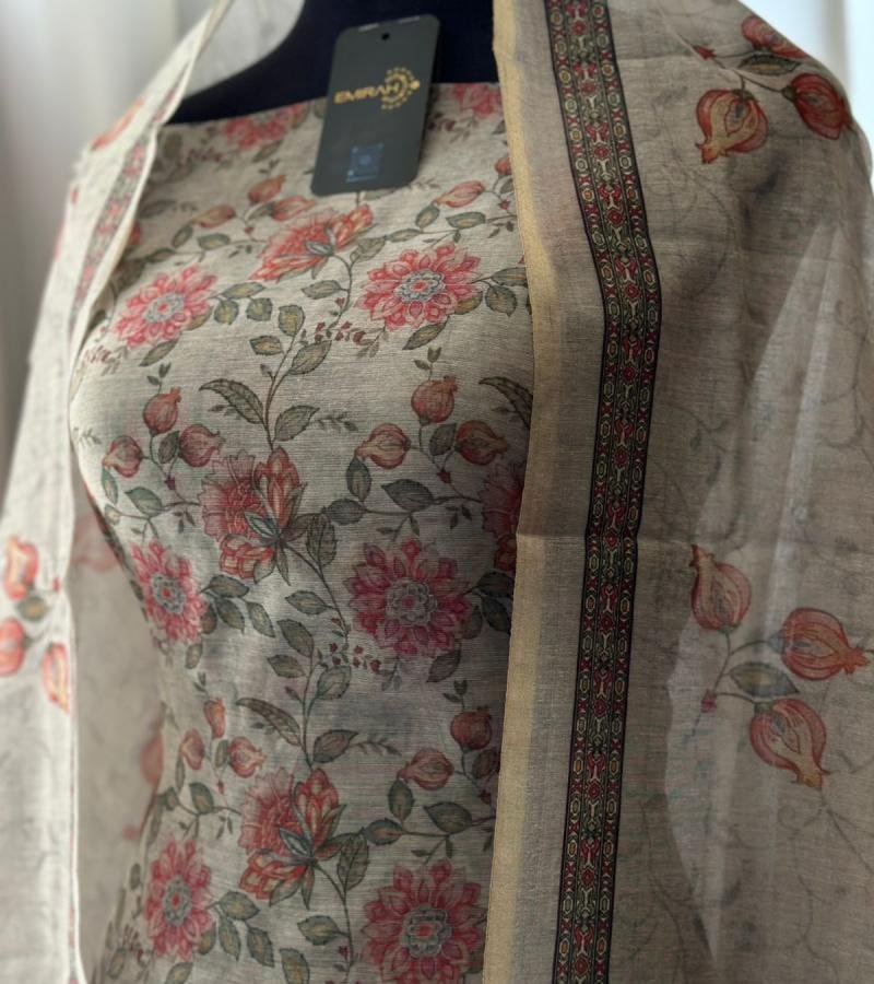 Embroidered and Printed Chanderi Suit - Ruby Red