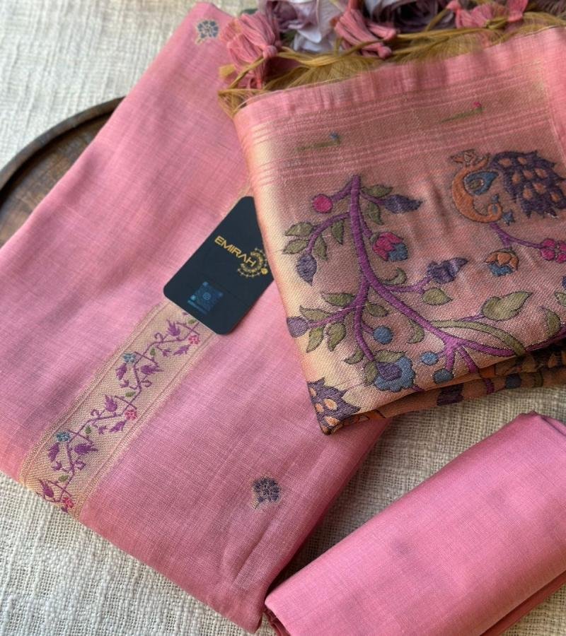 Graceful Pink Jamdani Chanderi Suit - Ruby Red