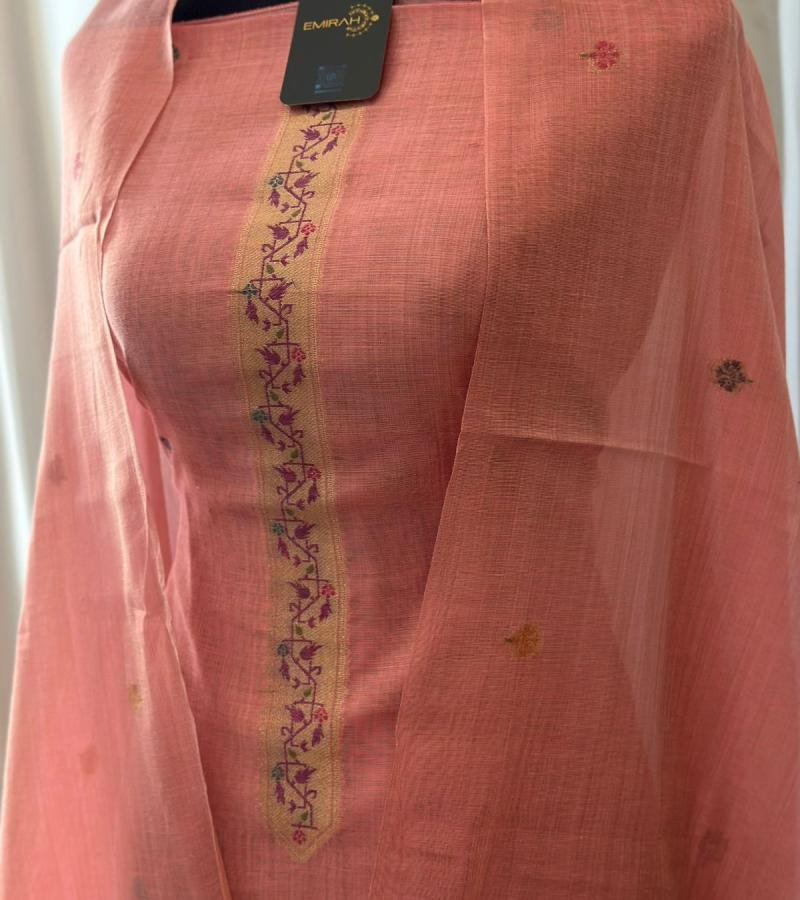 Graceful Pink Jamdani Chanderi Suit - Ruby Red