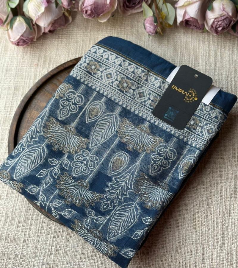 Navy Blue Jamdani Chanderi Silk Suit - Royal Blue