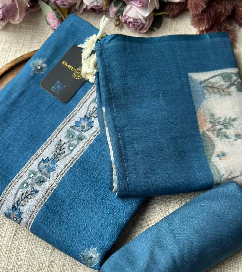 Ornate Embroidered Semi-Linen Suit - Jet Black