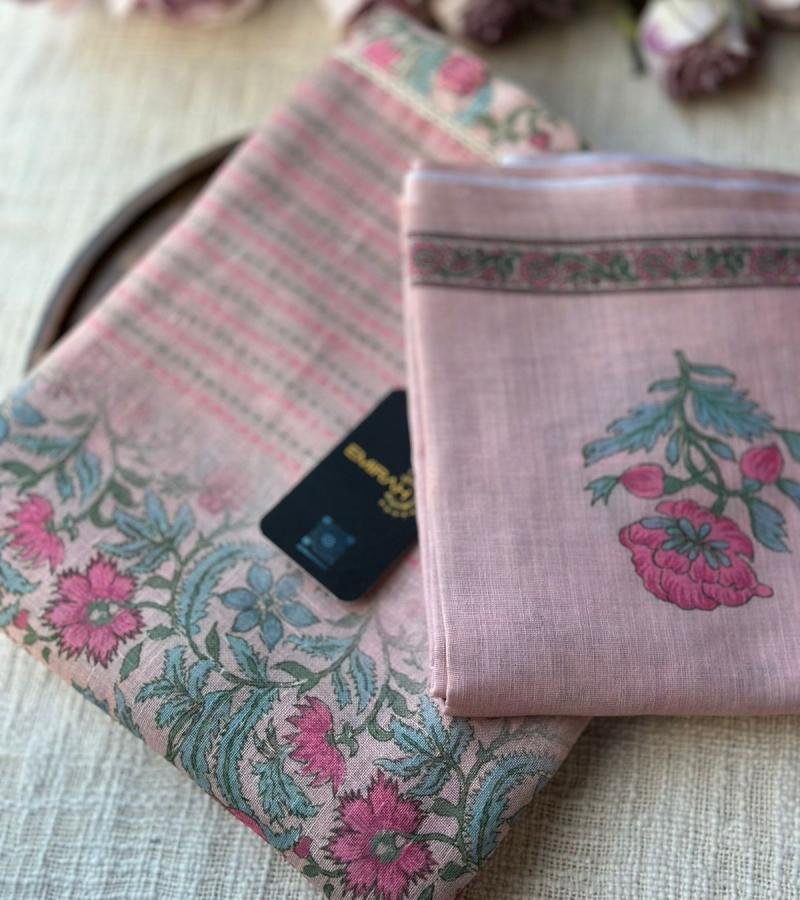 Elegant Floral Semi Linen Suit - Ruby Red