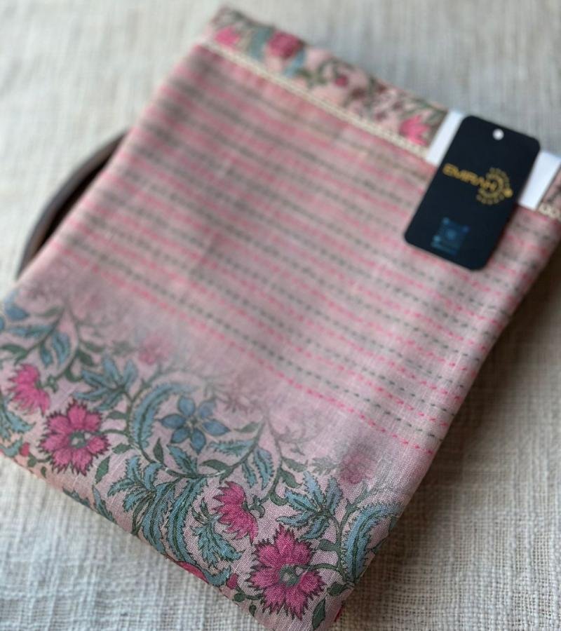 Elegant Floral Semi Linen Suit - Ruby Red