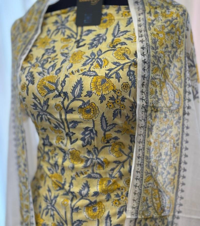 Elegant Floral Cotton Suit - Gold