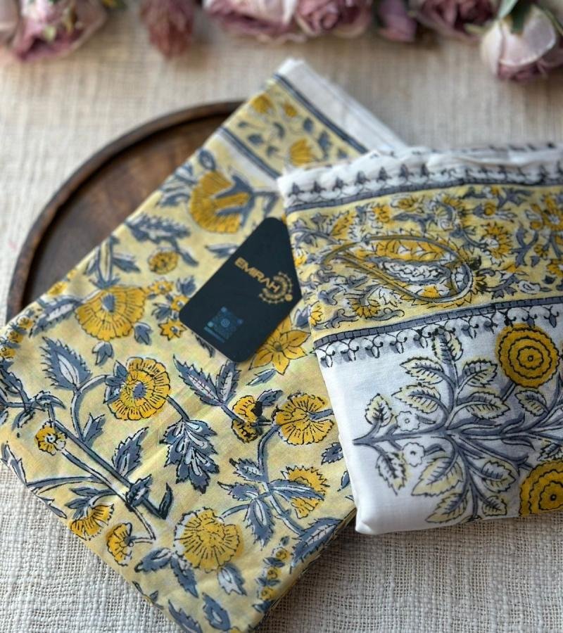 Elegant Floral Cotton Suit - Gold