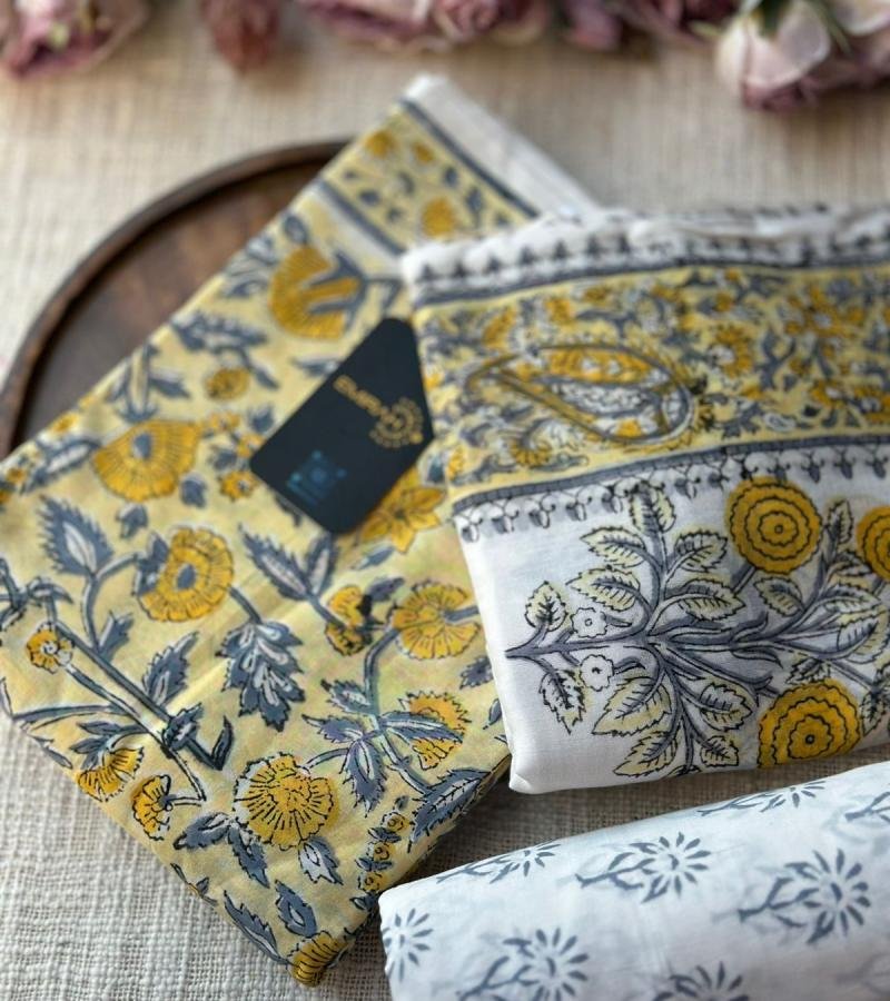 Elegant Floral Cotton Suit - Gold