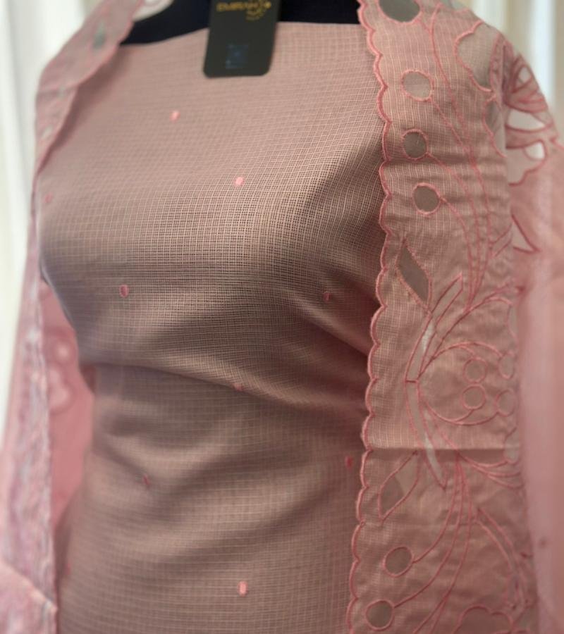 Graceful Embroidered Kota Silk Suit - Silver