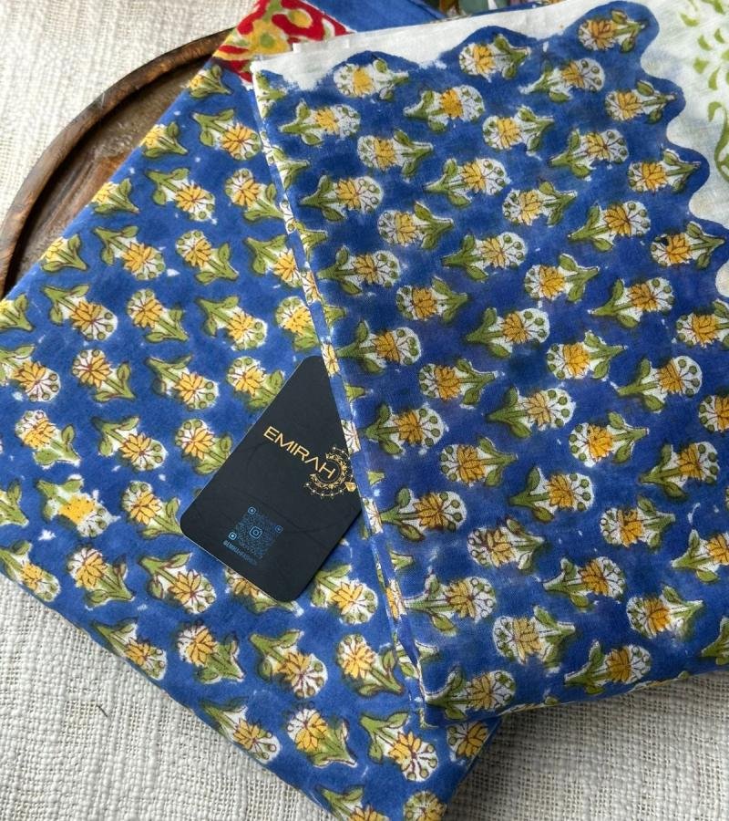  Indigo Floral Mul Cotton Suit - Ruby Red