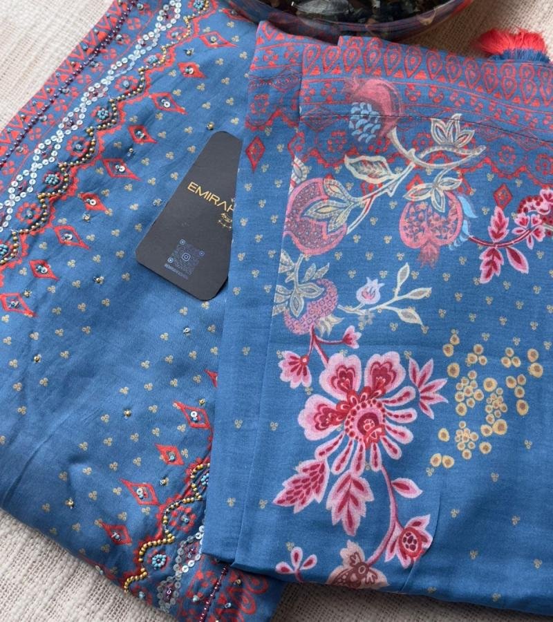 Vibrant Muslin Suit with Sequin Work and Santoon Bottom - Mixed Colors