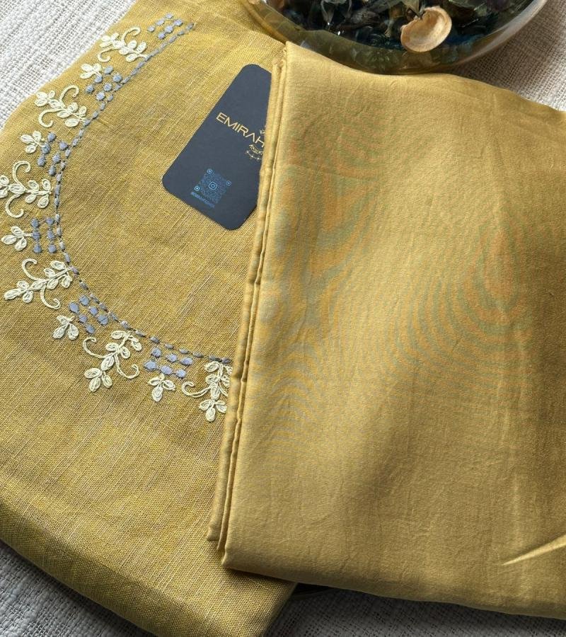 Elegantly Embroidered Pure Linen Suit  - Mixed Colors