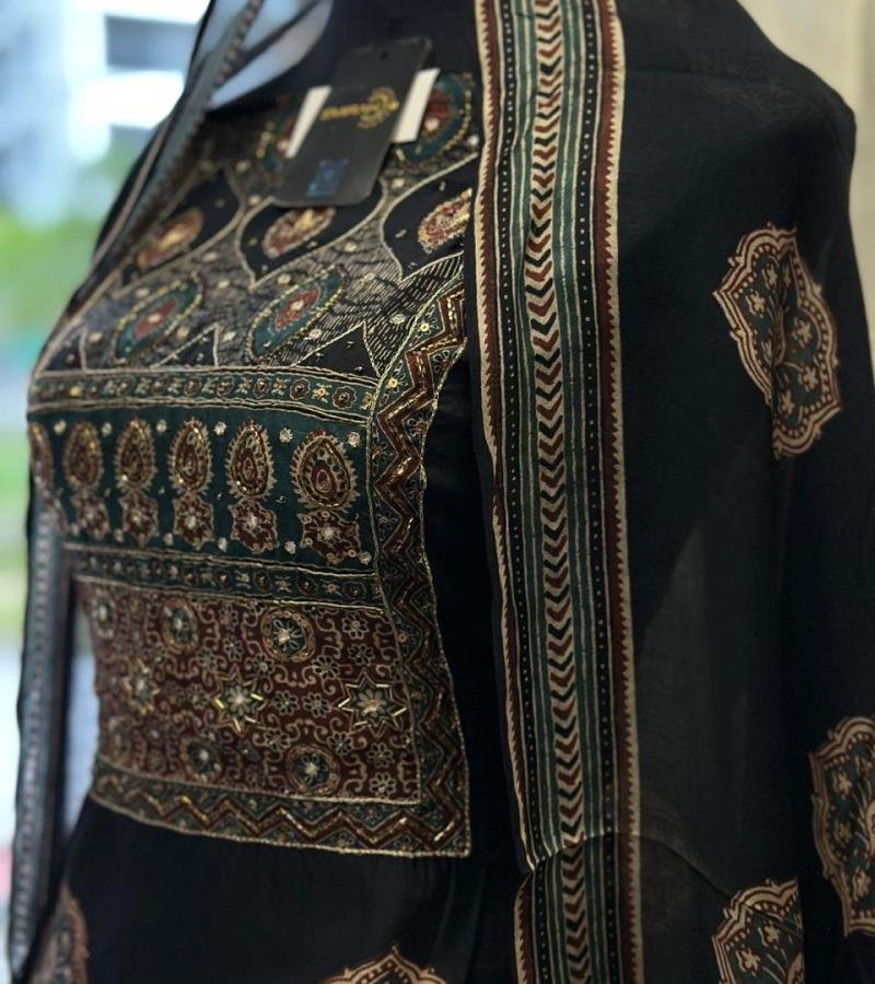 Regal Muslin Suit with Intricate Embellishments - Mixed Colors
