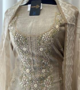  Classic Chanderi Salwar Suit with Jamdani Weaving  - Gold