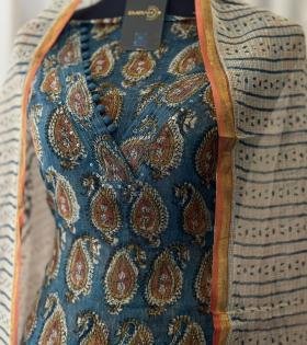 Exquisite Kota Doriya Salwar Suit with Cotton Bottom - Jet Black