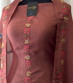 Sophisticated Semi-Linen Salwar Suit  - Ruby Red